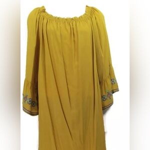 Umgee mustard bohemian embroidered tunic dress.  Small. 60% cotton 40% polyester